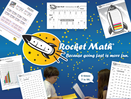 Rocket Math worksheets on starfield logo