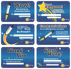 Screenshot of Rocket Math's reward cards.