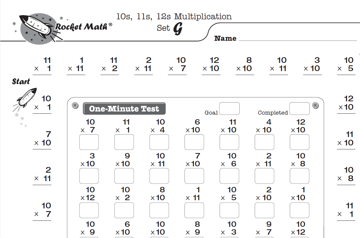 Multiplication 10s, 11s, 12s Worksheet