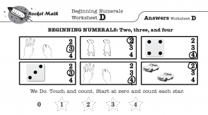 Rocket Math kindergarten math worksheets beginning numerals Worksheet D