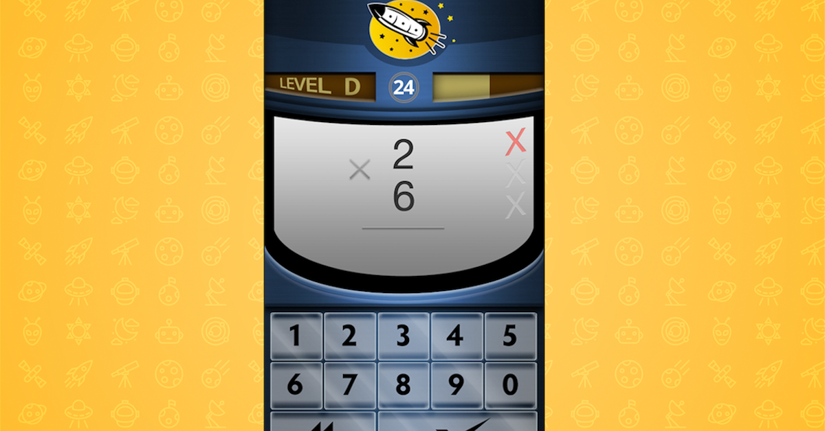 Interface of Rocket Math's math facts test online app
