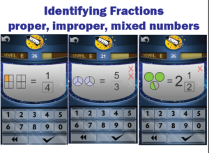 Screenshot of Rocket Math Online Game for identifying fractions.