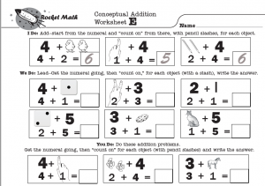 Rocket Math kindergarten worksheets Conceptual Addition (Counting On) Worksheet